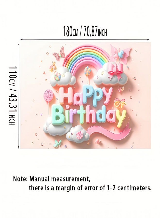 BlissYard Rainbow Clouds and Butterfly Lollipop Birthday Banner - 71x43 Inch Polyester Rainbow Banner Photography Backdrop for Birthday Parties Celebrations Home and Garden Decor by BlissYard - Image 4